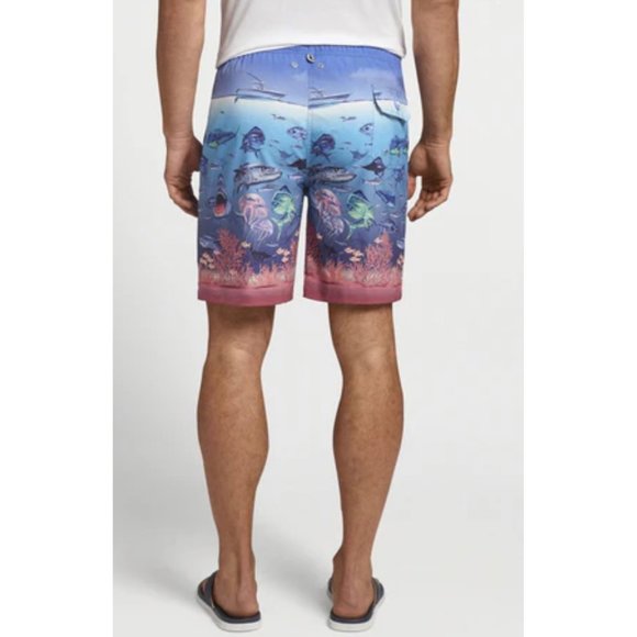 Peter Millar Men's NWT Ocean Traffic Swim Trunks Shark Fish Island Blue … - Picture 8 of 9